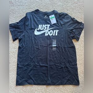NWT MENS NIKE BLACK ATHLETIC T-SHIRT "JUST DO IT" SWOOSH WHITE AR5006-011 XL new